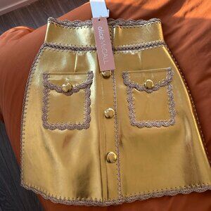 Alice McCall Gold Metallic Crochet-Trim Mini Skirt • NWT • AU 6 / US 2 / EU 34